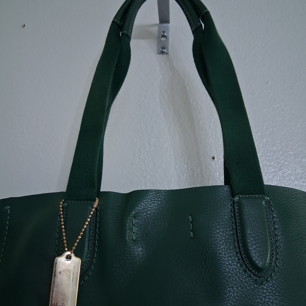 Coach Dark Green Leather Tote with Gold Tag - Picture 10 of 14